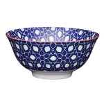 Kitchen Craft Glazed Stoneware Bowl with Geometric Pattern, Blue Ceramic Bowls with Footed Base, Microwave & Dishwasher Safe, 15.7 cm - KitchenCraft
