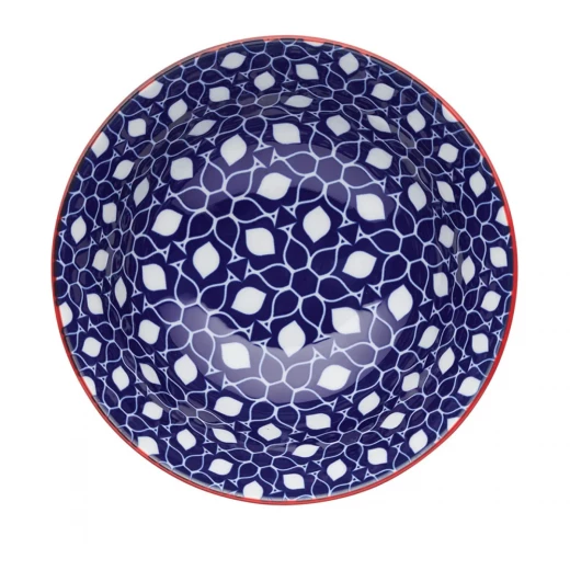 Kitchen Craft Glazed Stoneware Bowl with Geometric Pattern, Blue Ceramic Bowls with Footed Base, Microwave & Dishwasher Safe, 15.7 cm - KitchenCraft - Image 2