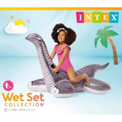 Intex Brontosaurus Ride-On Inflatable Float 178 × 94 cm Dinosaur Pool Float with Textured Finish, 3 Air Chambers & Handles Durable Vinyl with Repair Patch