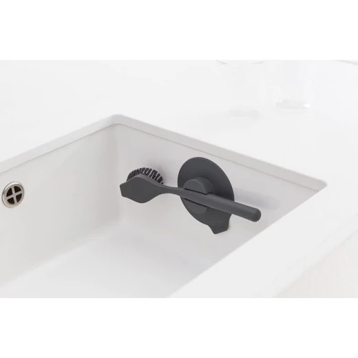 Brabantia 117589 Dish Brush with Suction Holder, Dark Grey, 11 x 23.5 x 6 cm - KitchenCraft - Image 3