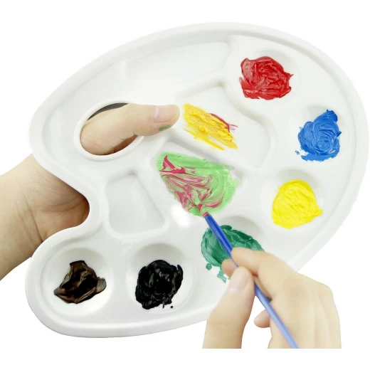 صينية رسم بلاستيكية، لوحة ألوان زيتية، ألوان مائية، تصميم 10 آبار، لوحة رسم بفتحة إبهام - ستوي - Image 2