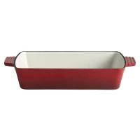 APS Rectangular Cast Iron Oven Tray Dia 33x24cm H 6.5cm Red