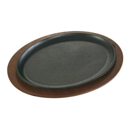Lodge Cast Iron Large Oval Fajita Platter with Wood Base Lodge Cast Iron Large Oval Fajita Platter with Wood Base