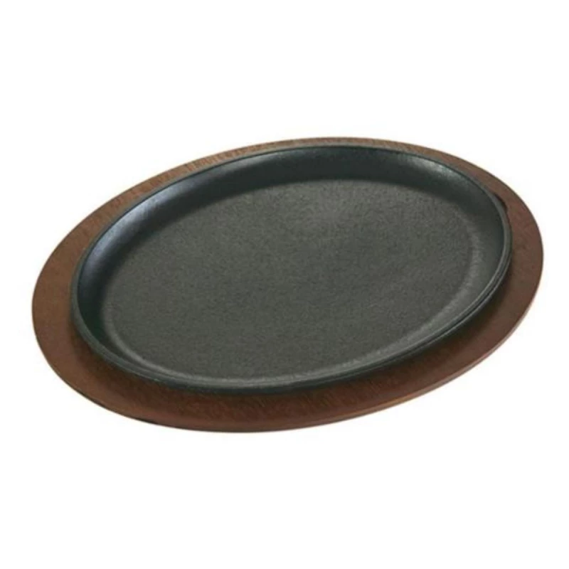 Lodge Cast Iron Large Oval Fajita Platter with Wood Base - Lodge