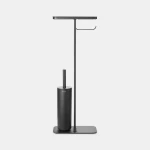 Brabantia Mindset Toilet Butler Mineral Infinite Grey All-in-One Freestanding Bathroom Organizer with Toilet Roll Holder, Shelf & Silicone Toilet Brush No Drilling Needed - Brabantia
