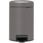 Brabantia NewIcon Pedal Bin 3L Mineral Concrete Grey Soft Close Lid, Compact Design, Supports Ocean Cleanup, Stylish & Silent Trash Can for Bathroom or Office - Brabantia