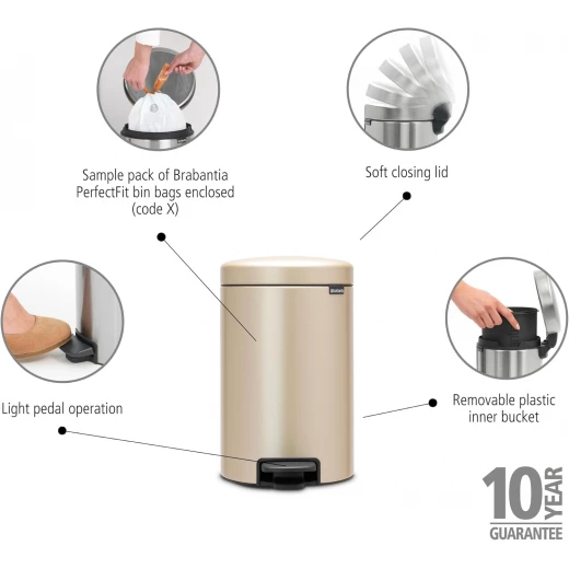Brabantia NewIcon Pedal Bin 12L Gold Soft Close, Odor-Proof, Corrosion-Resistant  Space-Saving and Easy to Clean - Brabantia - Image 8