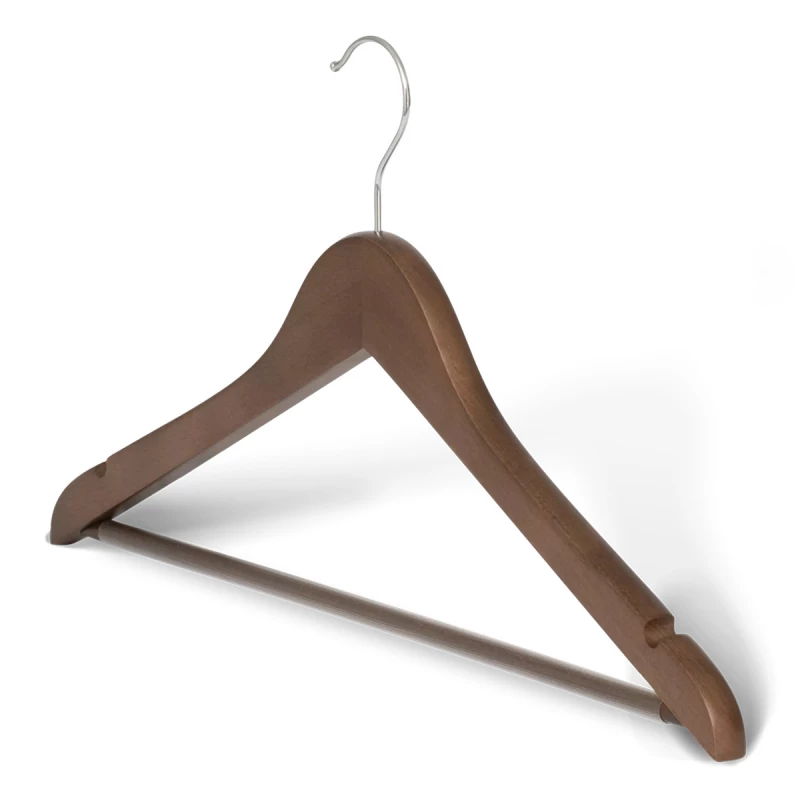 Bentley Melville Wooden Hanger with Hook & Bar Natural Wood Durable, Space-Saving Closet Organizer for Full Outfits Walnut - Bentley