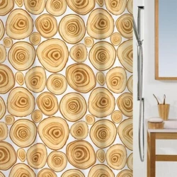 Spirella Log Shower Curtain Brown, 180x200 cm, 100% Polyester, Anti-Mould & Antibacterial, Water-Repellent, Easy-Clean, Opaque