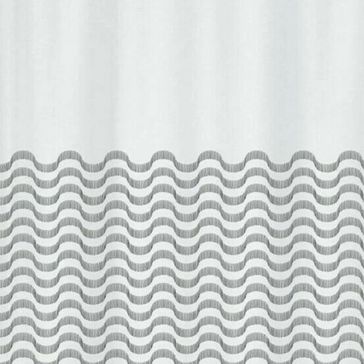 ستارة حمام تصميم الأمواج أبيض-أسود، 180×200 سم، 100٪ بوليستر، مقاومة للعفن والبكتيريا، طاردة للماء، سهلة التنظيف من سبيريلا - سبيريلا - Image 2