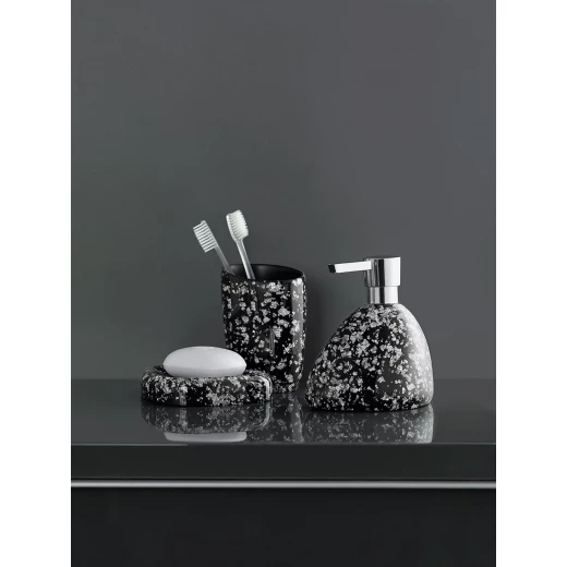 Spirella Etna Soap Dispenser Black with Subtle Glitter, Durable Polyresin, Stable Weighted Base, Easy Refill, 14.5 x 13.5 cm Elegant Bathroom Accessory - Spirella - Image 3