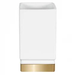 Spirella Roma Toothmug White & Gold, Porcelain, 7x12 cm, Durable & Moisture-Resistant, Glossy Finish, Modern Bathroom Tumbler