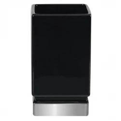 Spirella Roma Toothmug Black & Silver, Porcelain, 7x12 cm, Durable & Moisture-Resistant, Glossy Finish, Modern Bathroom Tumbler