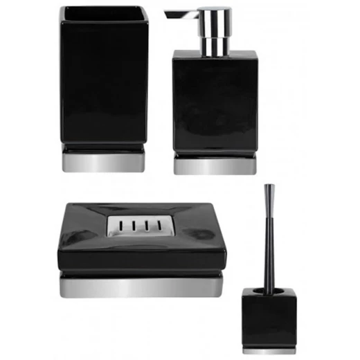 Spirella Roma Toothmug Black & Silver, Porcelain, 7x12 cm, Durable & Moisture-Resistant, Glossy Finish, Modern Bathroom Tumbler - Spirella - Image 2