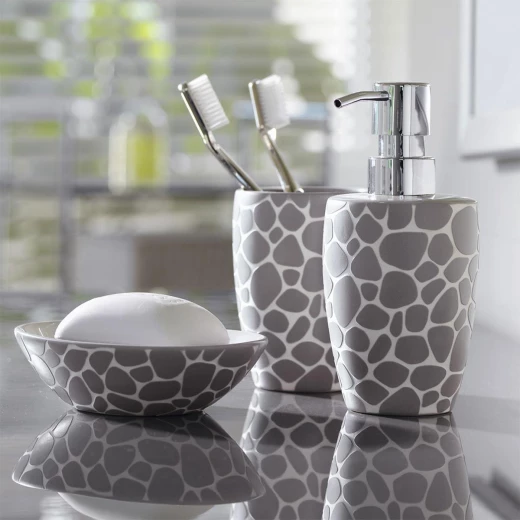 Spirella Darwin Pebble Soap Dispenser Grey, 14.5 x 8 cm, Stone-Look Bathroom Accessory, Durable Ceramic Pump Bottle - Spirella - Image 2