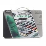 Pebeo Studio Acrylics Metal Atelier Paint Set, Complete Acrylic Painting Kit for Beginners, 17 Assorted Paint Tubes, Brushes, Canvas, Palette, Knives & Accessories Ideal Starter Set - Pebeo