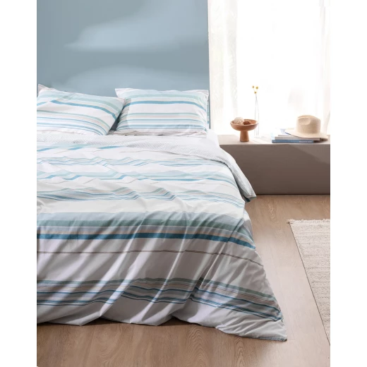 طقم غطاء لحاف كينغ من سوريل قطن رانفورس 100%، لون فيروزي، 4 قطع غطاء لحاف 240×220 سم، ملاءة مطاطية 240 من مدام كوكو×260 سم، 2 كيس وسادة، صناعة تركية - مدام كوكو - Image 4