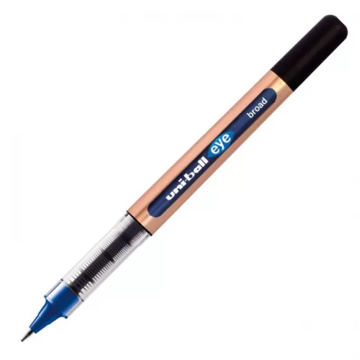 Uni-Ball Eye Broad Rollerball Pen,1.0 mm Bold Tip, Blue Ink, UB150-10 BX, Smooth Writing with Uni Super Ink, Fade-Resistant, Rose-Gold Barrel