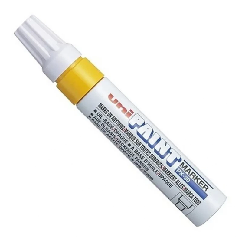 Uni-Ball PX-30 Paint Marker, Broad Tip, Yellow Ink, Writes on Metal, Wood, Plastic, Glass & Stone, Glossy Finish, Ideal for Crafts & Industrial Use - uniball
