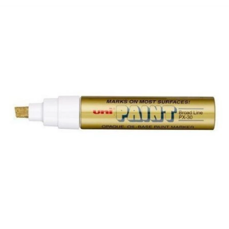 Uni-Ball PX-30 Paint Marker, Broad Tip, Gold Ink, Writes on Metal, Wood, Plastic, Glass & Stone, Glossy Finish, Ideal for Crafts & Industrial Use - uniball