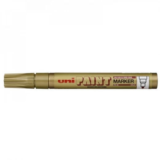 قلم طلاء يوني PX-20 – رأس دائري 2.8 مم، حبر ذهبي, دائم ومقاوم للماء، يكتب على المعدن والخشب والزجاج والبلاستيك والقماش والحجر من يوني بول قلم طلاء يوني PX-20 – رأس دائري 2.8 مم، حبر ذهبي, دائم ومقاوم للماء، يكتب على المعدن والخشب والزجاج والبلاستيك والقماش والحجر من يوني بول