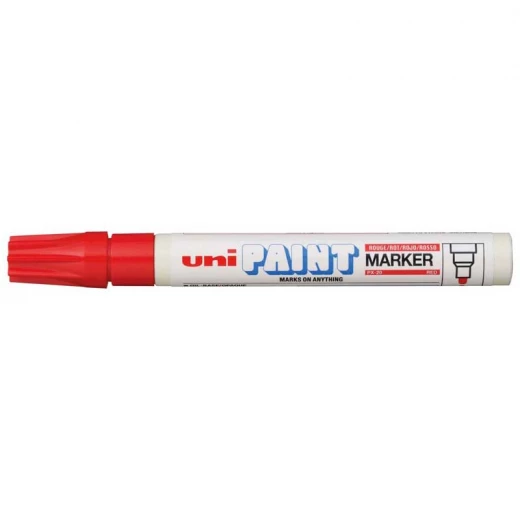 uniball Paint Marker PX-20, Red Ink, 2.8mm Bullet Tip,Oil-Based Permanent Marker for Metal, Wood, Glass, Plastic, Fabric & Stone, Waterproof & Fade-Resistant