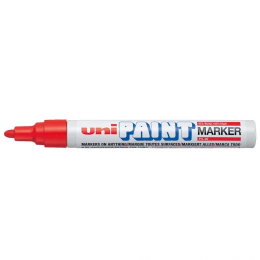 uniball Paint Marker PX-20, Red Ink, 2.8mm Bullet Tip,Oil-Based Permanent Marker for Metal, Wood, Glass, Plastic, Fabric & Stone, Waterproof & Fade-Resistant - uniball - Image 2