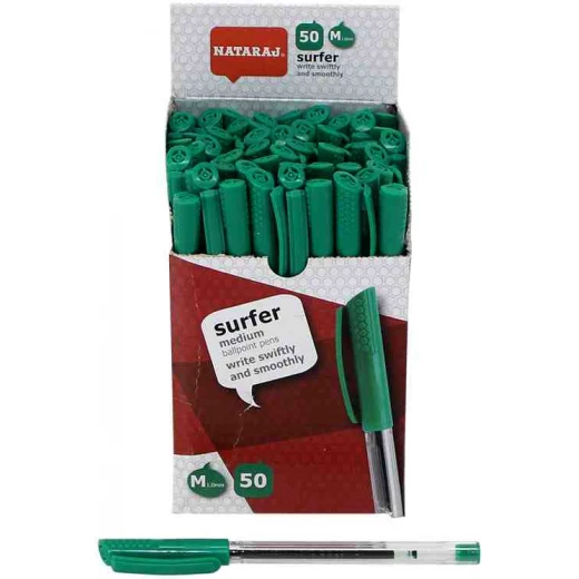 Nataraj Surfer Ball Pen, Green Ink, 50 Pack Box,Smooth Writing Pens for School, Office & Everyday Use, Long-Lasting, Reliable, Made in India Nataraj Surfer Ball Pen, Green Ink, 50 Pack Box,Smooth Writing Pens for School, Office & Everyday Use, Long-Lasting, Reliable, Made in India