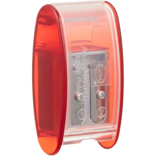 KUM AS2 Two-Hole Automatic Long Point Pencil Sharpener, Red, High-Carbon Steel Blades, Smooth & Precise Sharpening, Compact Polystyrene Container, Durable & Portable - Kum - Image 2