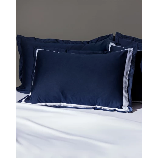 Madame COCO Jeanne Double Bordered Satin Duvet Cover Set, Navy Blue/White, 100% Cotton Satin, Double Size Bedding, Yacht Collection - Madame COCO - Image 5
