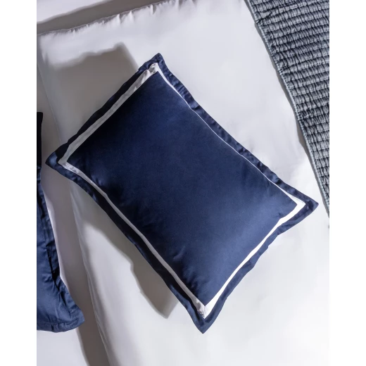 Madame COCO Jeanne Double Bordered Satin Duvet Cover Set, Navy Blue/White, 100% Cotton Satin, Double Size Bedding, Yacht Collection - Madame COCO - Image 3
