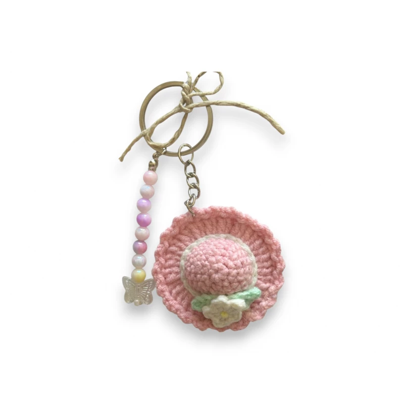 Gifted Yarns, Cute Hat with pearl beads Keychain, Multicolor, 5.5 cm - Gifted yarns