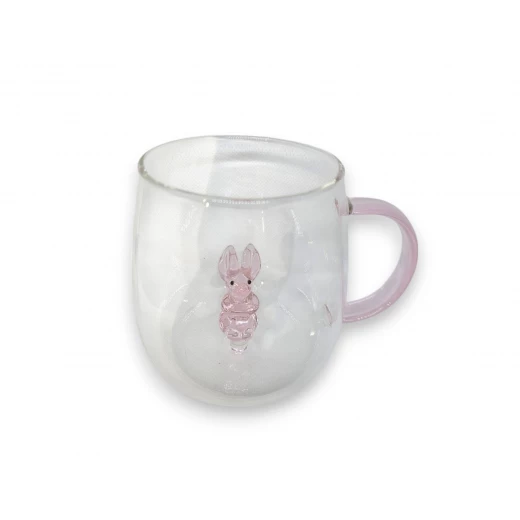 Timeless Gifts Elegant Glass Cup with Pink Bunny Design, 350ml, 1 Piece