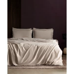 Madame COCO Clarette King Size Bamboo Satin Duvet Cover Set, 6-Piece Bedding Set, Beige, Ultra Soft 60% Bamboo 40% Cotton, Breathable, Silky Feel, 240x220 cm - Madame COCO