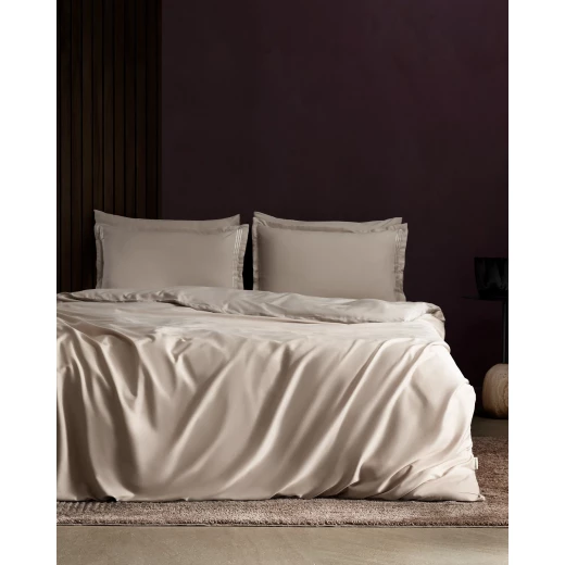 Madame COCO Clarette King Size Bamboo Satin Duvet Cover Set, 6-Piece Bedding Set, Beige, Ultra Soft 60% Bamboo 40% Cotton, Breathable, Silky Feel, 240x220 cm