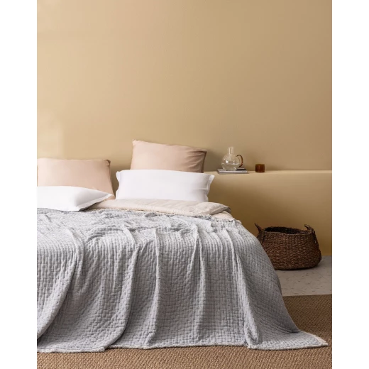 غرانيا مفرش سرير مزدوج قطن بلون أزرق تصميم عصري أنيق 80٪ قطن 20٪ بوليستر مقاس 220 × 240 سم صناعة تركية من مدام كوكو