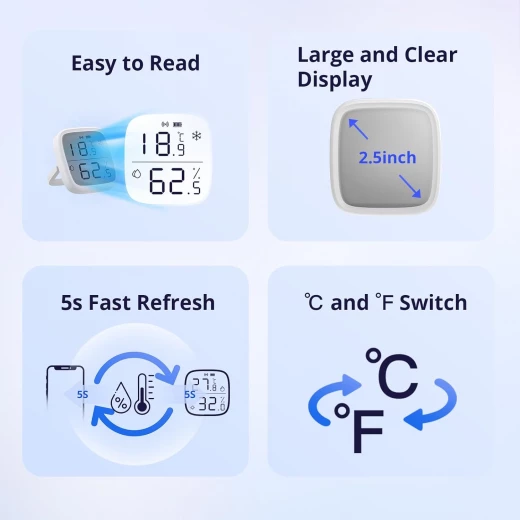 مستشعر درجة الحرارة والرطوبة الداخلي SONOFF Zigbee، مقياس حرارة ورطوبة Zigbee بشاشة LCD SNZB-02D، يعمل مع Alexa وGoogle Home للمراقبة عن بُعد وأتمتة المنزل، يتطلب محور ZigBee 3.0، عبوة من قطعة واحدة - سونوف - Image 7