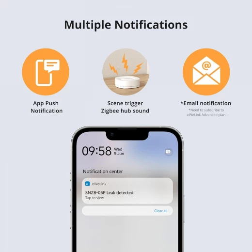 جهاز استشعار تسرب المياه SNZB-05P Zigbee مع كابل كشف لنظام الإنذار وأتمتة المنزل الذكي، كاشف فيضانات لاسلكي صغير للمطبخ والحمام والبدروم، عبوة واحدة - سونوف - Image 7