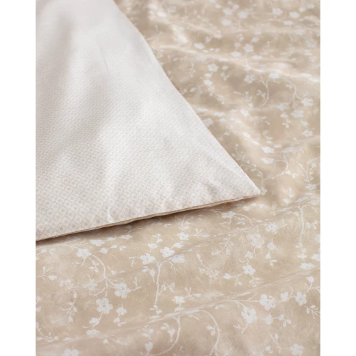 طقم غطاء لحاف فاينس حجم كينج 100% قطن رانفورس مطبوع - بيج، غطاء لحاف 240×220 سم + شرشف + 2 وسائد، صناعة تركية من مدام كوكو - مدام كوكو - Image 3