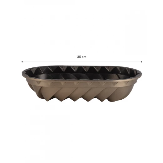 قالب كيك بونتي باتون ألمنيوم غير لاصق، لون ذهبي، 35×15×6.5 سم، توزيع حرارة متساوٍ، مثالي للكيك والخبز، صناعة تركية من مدام كوكو - مدام كوكو - Image 2