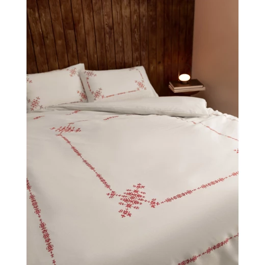 طقم غطاء لحاف مزدوج روس، قطن 100% رانفورس، أحمر، شرشف مطاطي، ناعم ومتين، 200x220 سم، صناعة تركية من مدام كوكو - مدام كوكو - Image 4