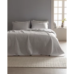 طقم مفرش سرير مزدوج رين, رمادي، تصميم عصري، 100% بوليستر، يشمل مفرش (250×260 سم) و2 غطاء وسادة (50×70+5 سم) من مدام كوكو