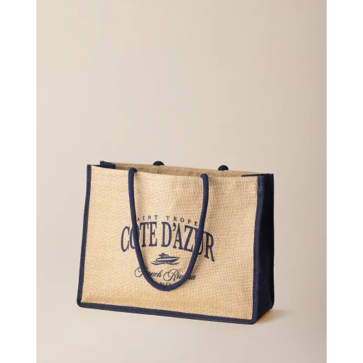 Madame COCO Aventurier Jute Tote Bag, Navy Blue/Earth, Stylish Large Eco-Friendly Beach & Travel Bag for Women, 45x35 cm Madame COCO Aventurier Jute Tote Bag, Navy Blue/Earth, Stylish Large Eco-Friendly Beach & Travel Bag for Women, 45x35 cm