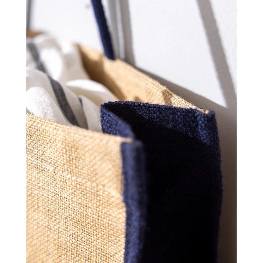Madame COCO Aventurier Jute Tote Bag, Navy Blue/Earth, Stylish Large Eco-Friendly Beach & Travel Bag for Women, 45x35 cm - Madame COCO - Image 2