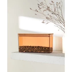 Madame COCO Lucille Storage Container with Wooden Lid, 1200 ml, Amber, Airtight Food Jar for Dry Goods, Kitchen Organization