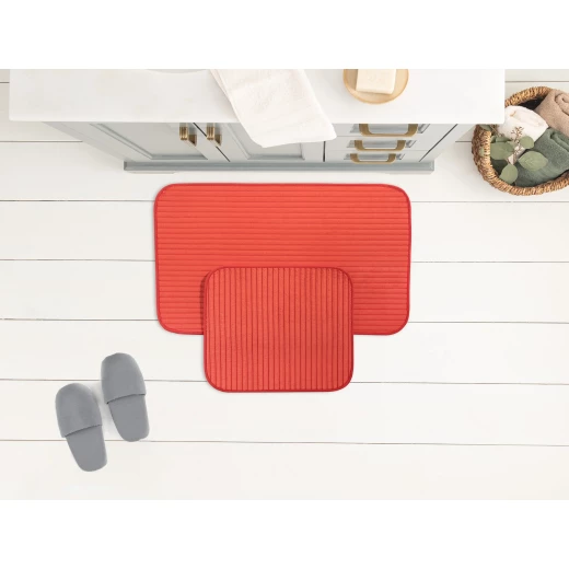 Madame COCO Mathilda 2-Piece Bath Mat Set Orange, Soft 100% Polyester, Large (50x80 cm) & Small (45x50 cm), 7mm Pile Height, Stylish Bathroom Rug Madame COCO Mathilda 2-Piece Bath Mat Set Orange, Soft 100% Polyester, Large (50x80 cm) & Small (45x50 cm), 7mm Pile Height, Stylish Bathroom Rug