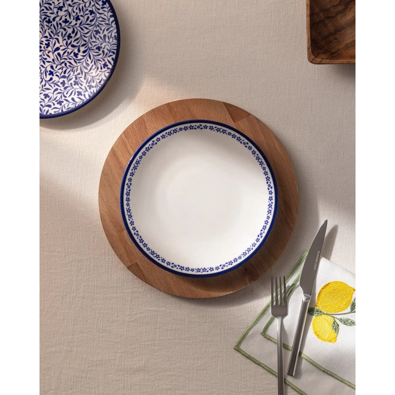 Madame COCO Rêve Bleu Joie 19 cm Dessert Plate Blue & White Ethnic Design, Premium New Bone China - Madame COCO