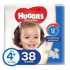 Huggies Extra Care Diapers Size 4+ (10-16 Kg) 38 Pieces, Soft & Breathable, Secure Fit for Active Babies, Leak Protection & All-Day Comfort
