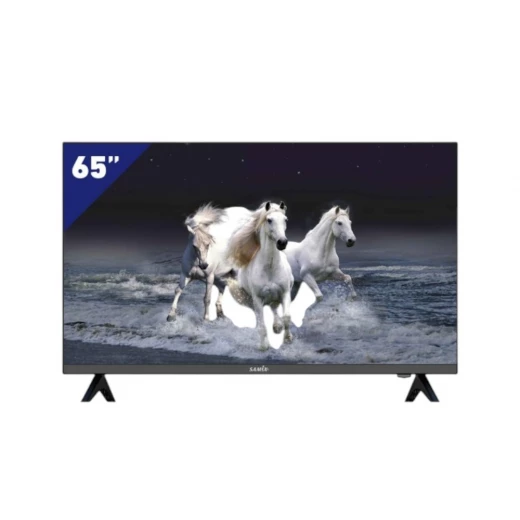 تلفزيون ذكي 65 بوصة QLED 4K أندرويد 13 مع تحكم صوتي، واي فاي وبلوتوث، تصميم بدون إطار، شاشة مقاومة للكسر، منافذ HDMI و USB و LAN من ساميكس