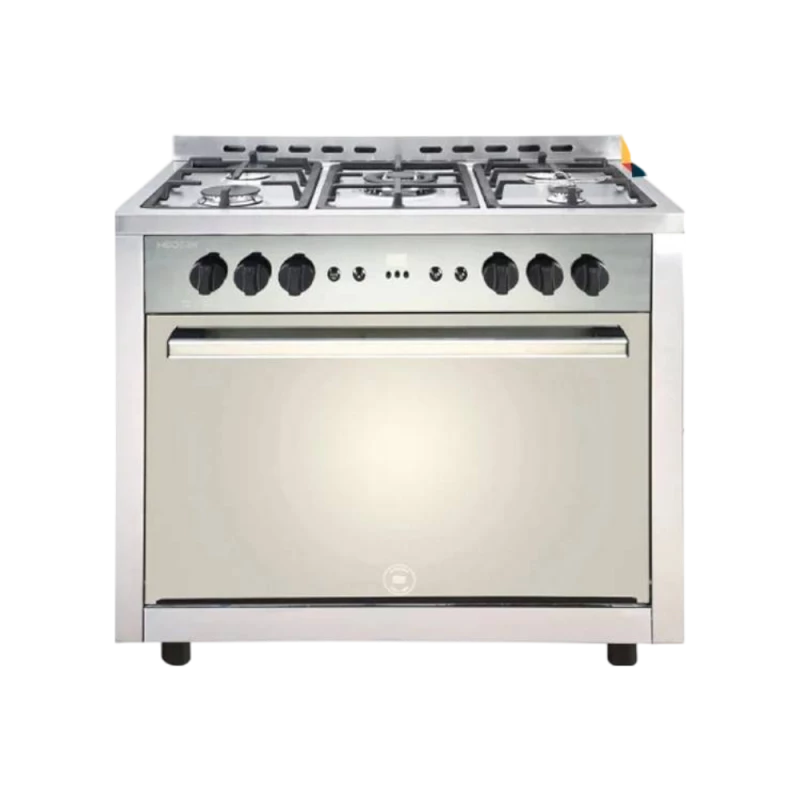 فرن غاز مودرن ستانلس (مراي) 60×90، 5 شعلات، إشعال ذاتي، أمان كامل، بدون مروحة، بدون غطاء زجاجي، باب ألمنيوم مزدوج من ساميكس - ساميكس